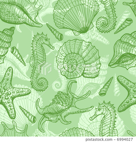 Sea hand drawn seamless pattern - Stock Illustration [6994027] - PIXTA