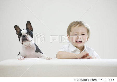 A boy with a dog and crying A boy with a dog and crying 6998753