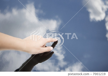 Finger touching the surface of the water 7001219
