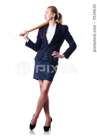 Businesswoman with baseball bat on white Businesswoman with baseball bat on white 7016630