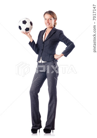 Businesswoman with football on white 7017147