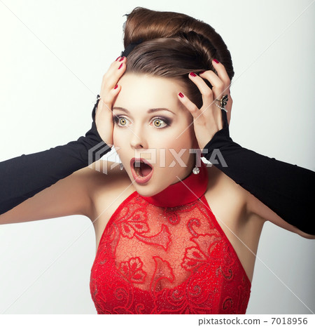 Expression. Face of Shocked Speechless Woman. Astonishment 7018956