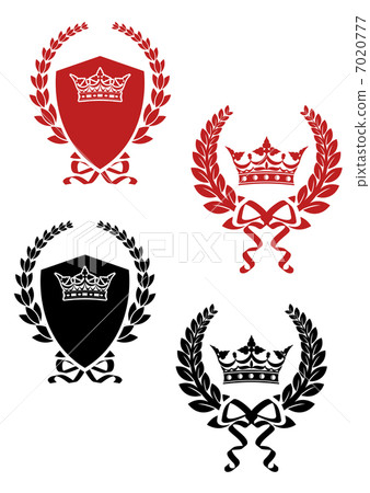 Retro laurel wreathes with ribbons and crowns 7020777