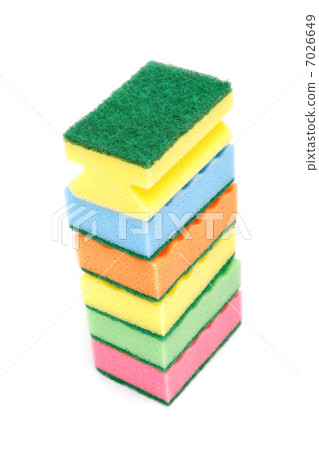 Stack of cleaning sponges on a white background. 7026649