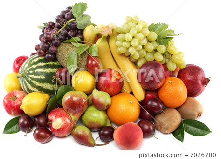 Fresh fruits isolated on a white background. Set of different fr Fresh fruits isolated on a white background. Set of different fr 7026700