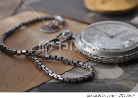 very old watch on the grungde post card and photo 7033564