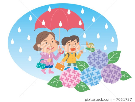 父母和兒童八仙花屬雨季例證 7051727