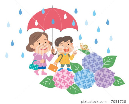 父母和兒童八仙花屬雨季例證 7051728