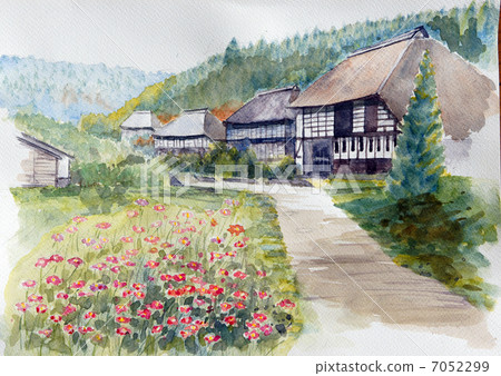 茅草屋頂私人住宅定居點的草圖 7052299