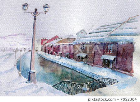 雪小樽運河素描畫 7052304