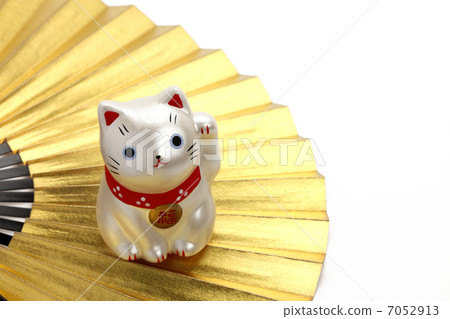 白色邀請貓和折扇 7052913