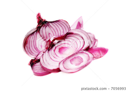 Sliced purple onions isolated on the white background Sliced purple onions isolated on the white background 7056993