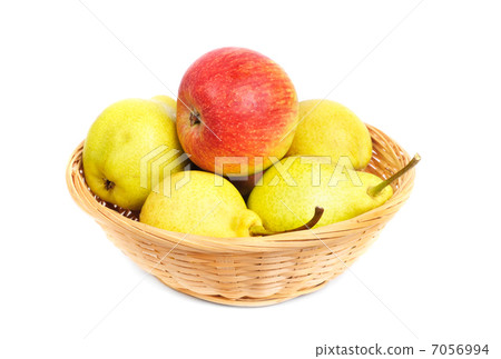 pears and apples in a basket on a white background pears and apples in a basket on a white background 7056994