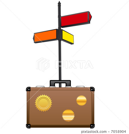 Street sign and travel suitcase. Tourism concept. 7058904