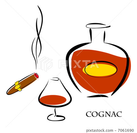 Glass and bottle of luxury cognac with cigar 7061690