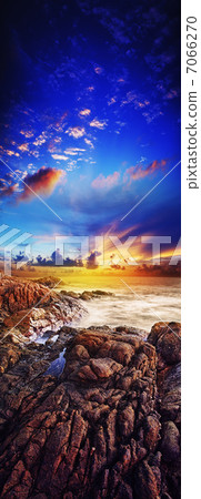 Spectacular sunset over the sea. Long exposure shot, HDR process 7066270