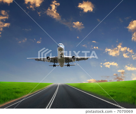 Plane on blue sky background Plane on blue sky background 7070069