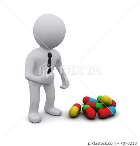 small three-dimensional man standing near a heap small three-dimensional man standing near a heap 7070218