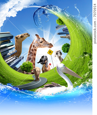 Green world with different animals collage Green world with different animals collage 7070914