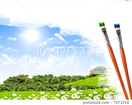 Coloring landscape with blue sky 7071018