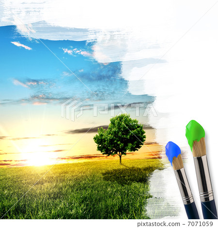paintbrushes and landscape paintbrushes and landscape 7071059
