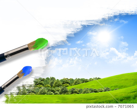 Coloring landscape with blue sky 7071065