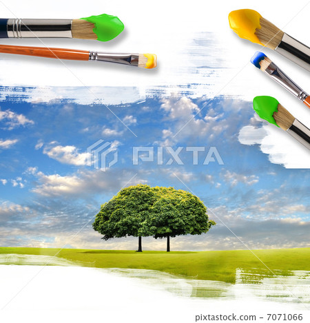 paintbrushes and landscape paintbrushes and landscape 7071066