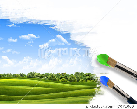 Coloring landscape with blue sky 7071069