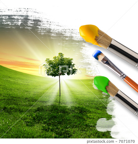 paintbrushes and landscape paintbrushes and landscape 7071070