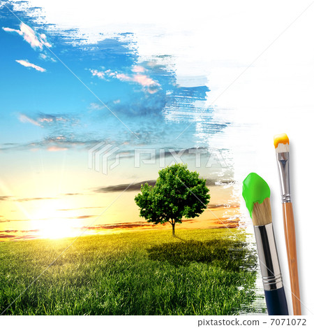 paintbrushes and landscape paintbrushes and landscape 7071072