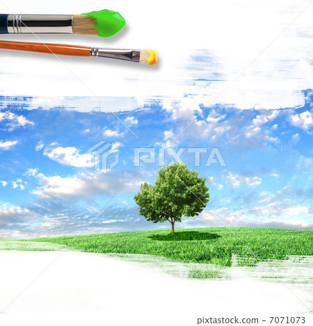 paintbrushes and landscape paintbrushes and landscape 7071073