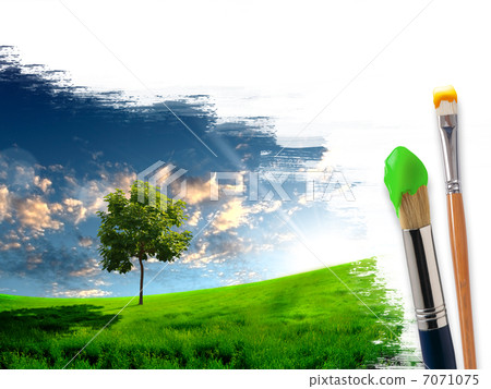 paintbrushes and landscape paintbrushes and landscape 7071075