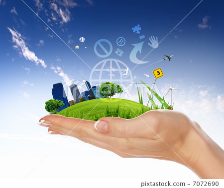 human hand holding a green city - Stock Illustration [7072690] - PIXTA