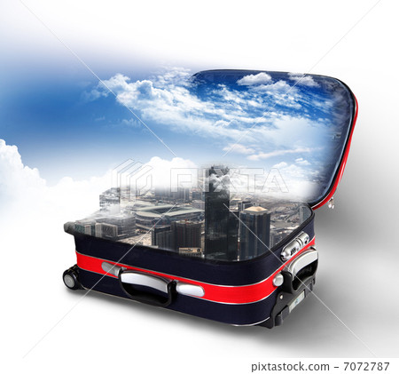 Red suitcase with city inside Red suitcase with city inside 7072787