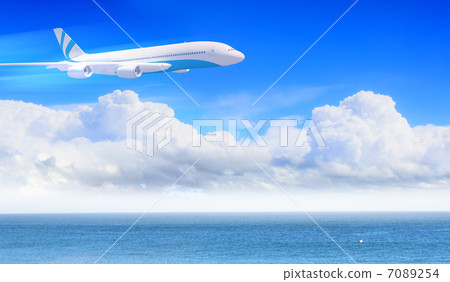 White passenger plane in the blue sky White passenger plane in the blue sky 7089254