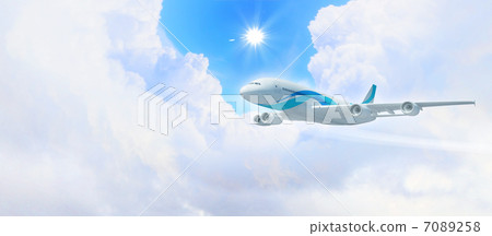 White passenger plane in the blue sky White passenger plane in the blue sky 7089258