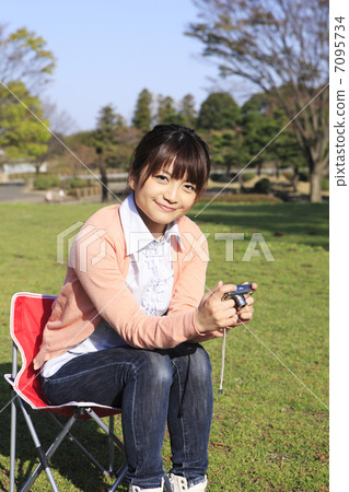 Compact digital camera and young lady Compact digital camera and young lady 7095734