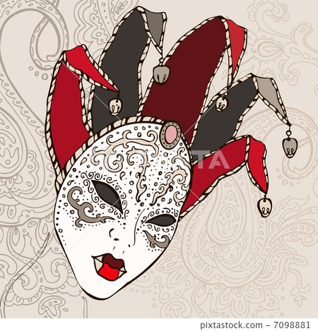 Hand Drawn Venecian  carnival mask. 7098881
