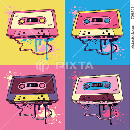 Audio cassette on color background. Retro cassette tape Audio cassette on color background. Retro cassette tape 7098914