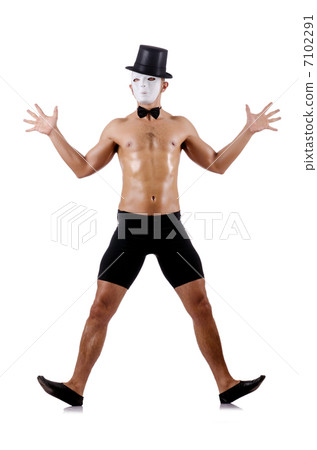 Naked muscular mime isolated on white 7102291