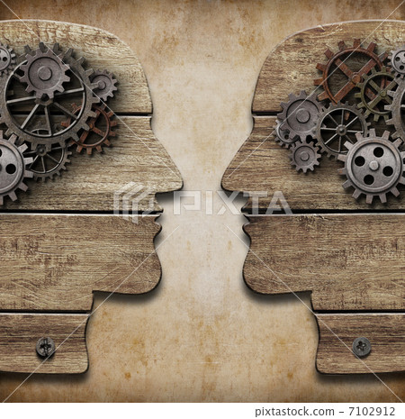 Two human head silhouettes with cogs and gears - Stock Illustration ...