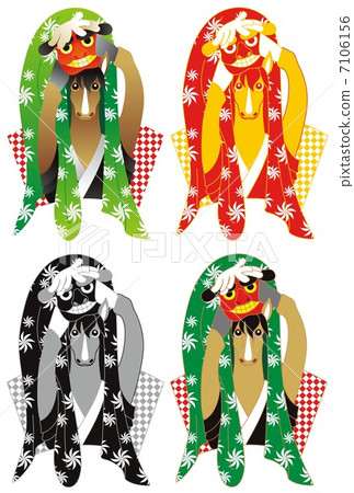 Illustration material for New Year's cards (lion dance horse) in the afternoon of 2014 Digital 4 piece set 7106156