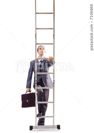 Businessman climbing the ladder isolated on white 7106869