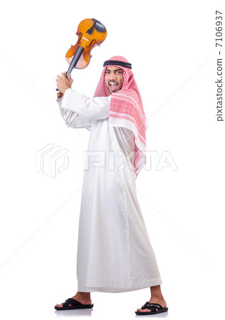 Arab man playing violin isolated on white 7106937