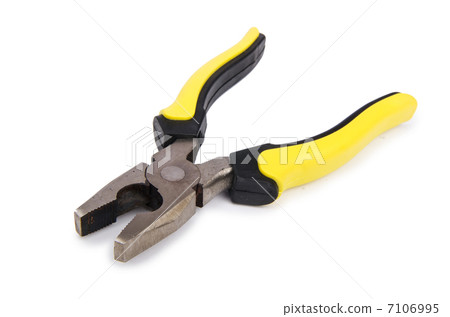 Yellow pliers isolated on the white 7106995