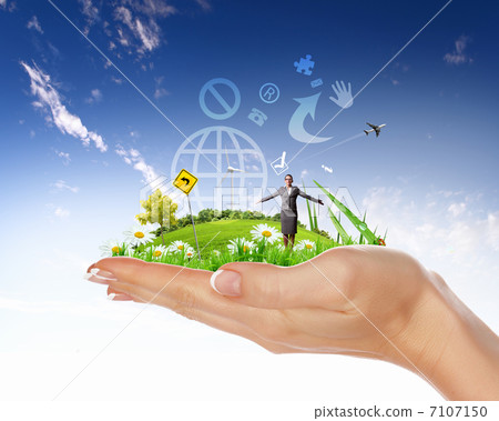 Human hand holding a green landscape Human hand holding a green landscape 7107150