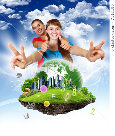 Girl against green natural landscape 7112196