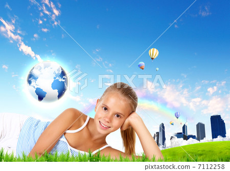 Girl against green natural landscape Girl against green natural landscape 7112258