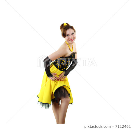 young woman in bright colour dress 7112461