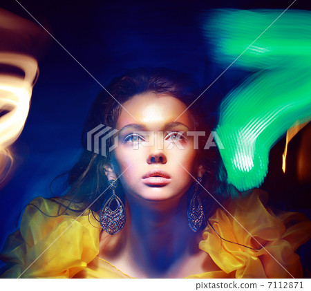 Blurs. Portrait of Woman in Multicolor Blurry Shadows Blurs. Portrait of Woman in Multicolor Blurry Shadows 7112871